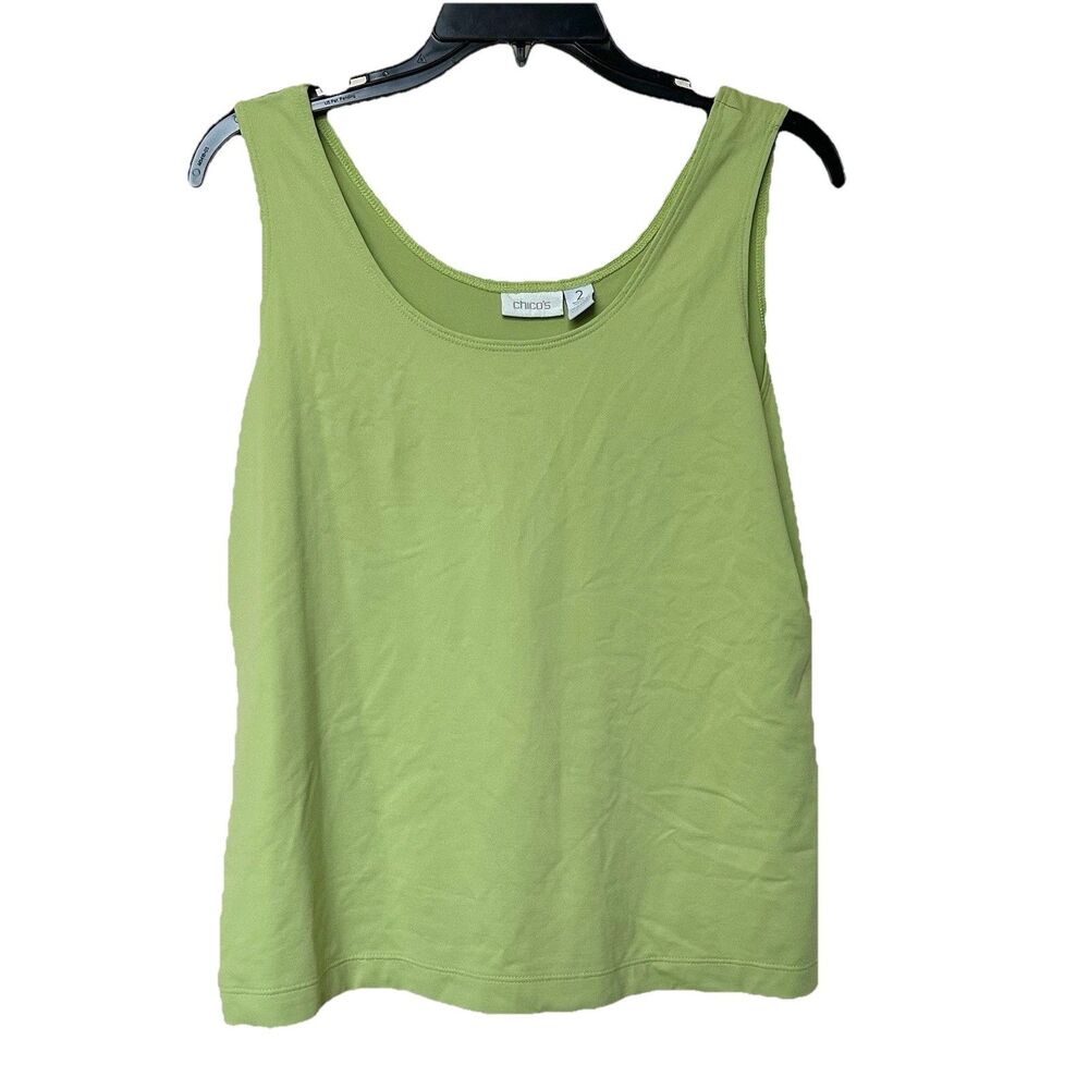 CHICO'S Tee Tank Top 2 Lg 12 Green Stretch Fairy Preppy Career Layering